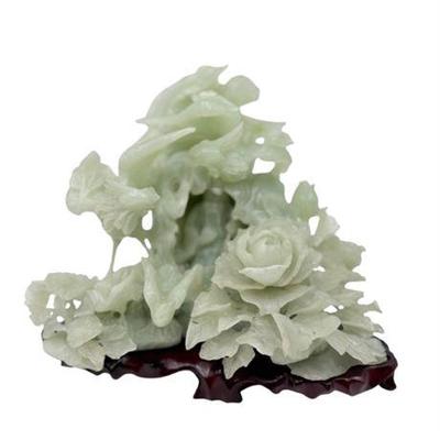 Sale Photo Thumbnail #5: Lot 005-070  
Chinese Carved Jade, Peacock, Immortal and Flower Sculpture, 20th. C.