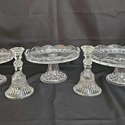 Royal Limited Lead Crystal Three Tiered Stackable Cake Stands And  Crystal Candle Stick Holder 