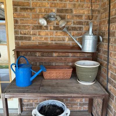 Outdoor Storage Shelf, Shepherd Hooks, Watering Cans, Planters