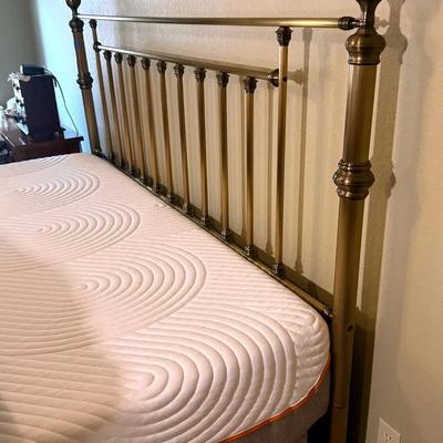Brass Tone Bed Frame With Tempur-pedic Mattress And Comforter Set.