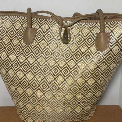 Neiman Marcus Straw Aztec Diamond Tote Bag