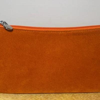 Citrus Orange Leather Purse Clutch With Strap. 
