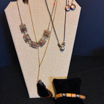 Earth Tone Stone, Wire & Leather Necklaces, Bracelets, Earrings