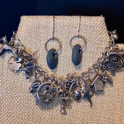 James Avery Charm Bracelet, Beach Stone Earrings