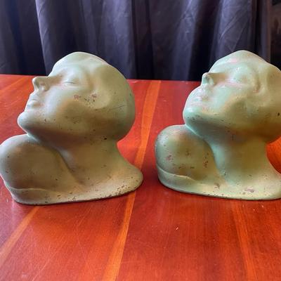 Pair Of Green Art Deco Female Heads