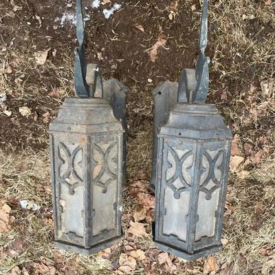 Pair Of Antique 1920s Gothic Style Exterior Porch Sconces