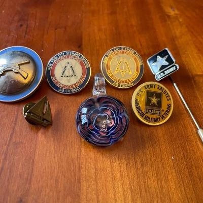 Lot Of Pins And A Glass Pendant