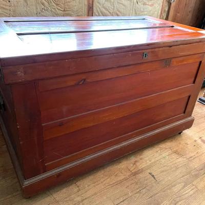 Antique 1800s Victorian Huge Wooden Trunk Blanket Chest