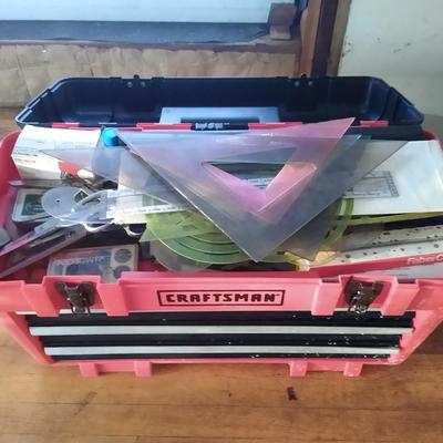 Plastic craftsman tool box with drafting supplies 