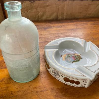 Antique Bottle And Vintage Cigar Ash Tray