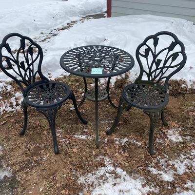 Metal Patio Outdoor Bistro Table And Two Chairs (set #1)