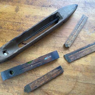 Lot Of 5 Vintage Wooden Folding Rulers Tools