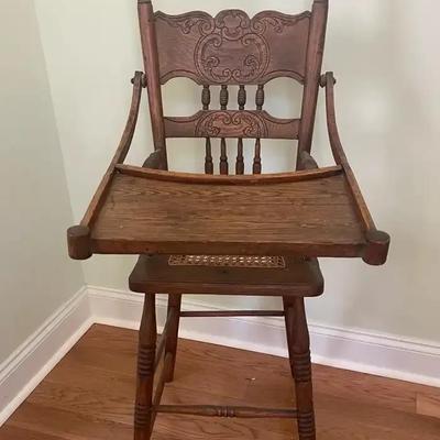 Antique Press Back Cane Seat Highchair 