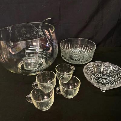 Glass Punch Bowl Set  with Entertaining Pieces 