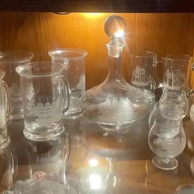 Nautical Themed Mugs, Decanter, Port Glasses