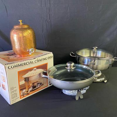 Chafing Dishes (3) And Copper Beverage Dispenser 