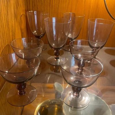 Art Deco Glass Collection Two Sets Goblets and Wine 