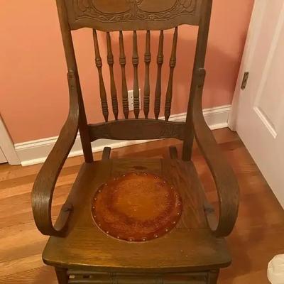 Antique Rocking Chair With Unique Leather Seat