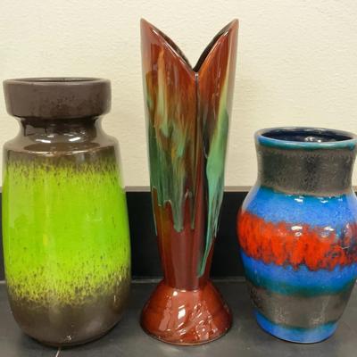 Trio Of Mid-Century West Germany Glazed Pottery Vases