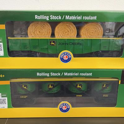 #2 Lionel John Deere Rolling Stock Grain Vat Car & Gondola With Hay Bales