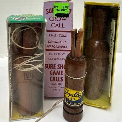 Vintage Game Calls “Faulk's”, “Lohman” and “Sure-Shot” Calls in Boxes