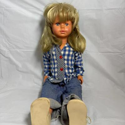 Vintage 24” Zoob Puppen German Talking Doll w/ Record Player Voice Box Blue Disc 1970s