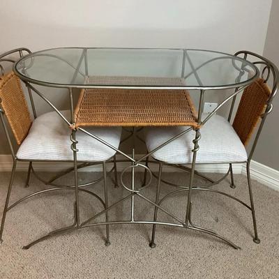 Wicker, Metal And Glass Patio Table