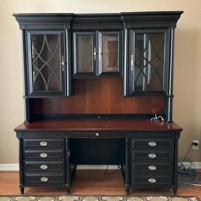 Ebonized Fruitwood Illuminated Hutch Top Desk by Aspen Home