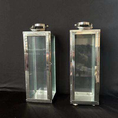 Glass And Metal Lantern Pair