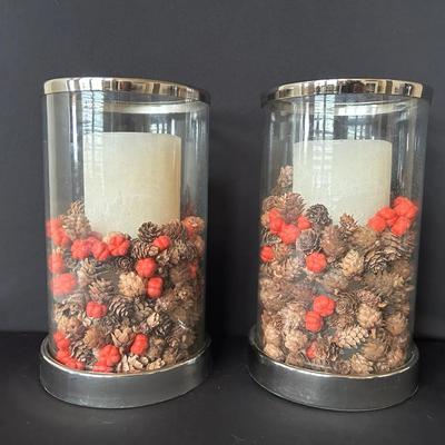 Glass And Silver Pillar Candle Holders