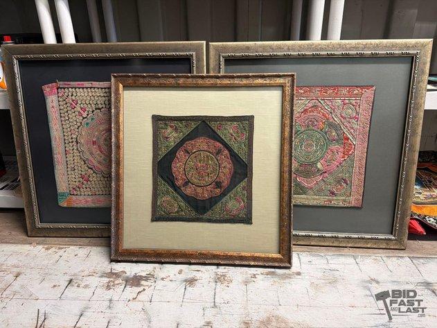 Sale Photo Thumbnail #220: 8530 • 3 framed embroidered textile panels