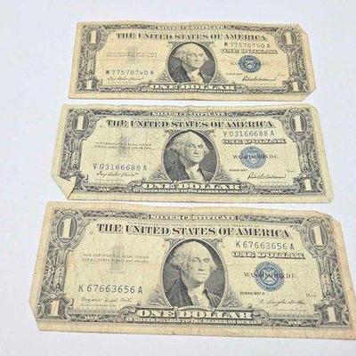 Sale Photo Thumbnail #43: 1502 • (3) series 1957 blue seal u.s. dollar bills