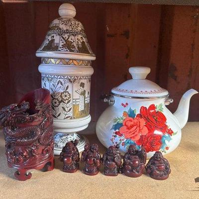 Sale Photo Thumbnail #110: 6024 • mini buddha figure collection, ceramic pots, and more