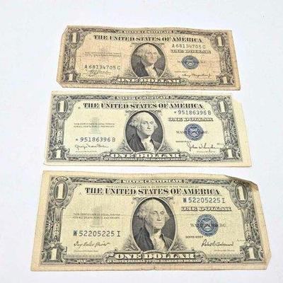 Sale Photo Thumbnail #42: 1500 • (3) series 1935 d blue seal u.s. dollar bills