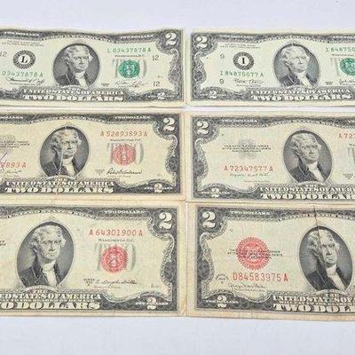 Sale Photo Thumbnail #45: 1506 • (6) u.s. two dollar bills