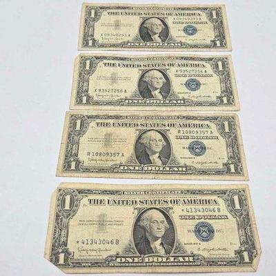 Sale Photo Thumbnail #44: 1504 • (4) series 1957 b blue seal u.s. dollar bills