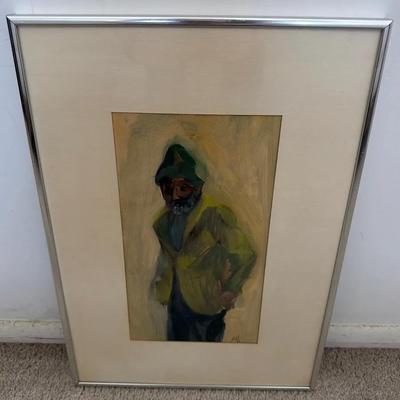 Framed Oil Painting of Man in Green Jacket Original Art Ann Noel 1978