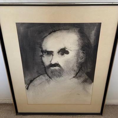 Charcoal Sketch of Man with a Beard Framed 1978 Ann Noel