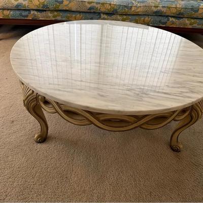 Vintage French Style Round Marble Topped Coffee Table