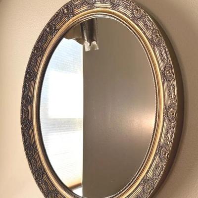 Ornate Wood Gilded Oval Wall Mirror 24x29