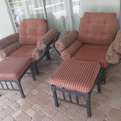Pair Patio Chairs With Cushions & Footstools,  50x36x40 Each Chair