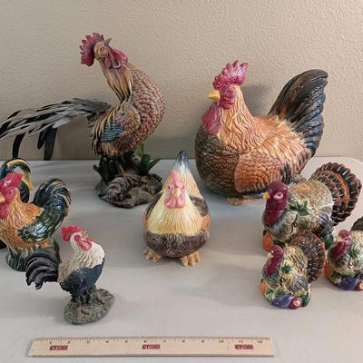  Decor Ceramic, Resin Roosters, Chickens, Turkeys