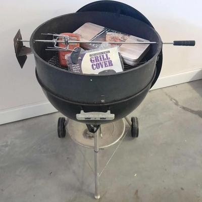 Weber Kettle Charcoal Grill with Rotisserie Spit & Cedar Planks