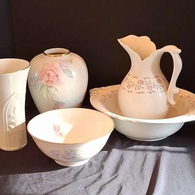 Lenox Vases & Bowl with Haeger Pitcher and Basin – Decorative Ceramic Collection