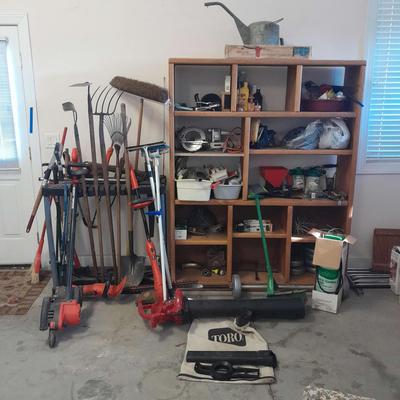 Black & Decker Power Tools, Toro Ultra Blower Vac, Yard & Workshop Tools with Storage Shelf