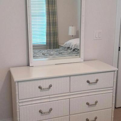 White Six-Drawer Dresser with Attached Mirror