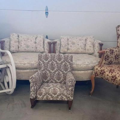 Vintage Upholstered Chairs Including Rocking Chairs – Five-Piece Grouping