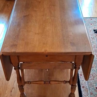 Ethan Allen Wooden Tea Cart with Folding Side Leaves & Large Spoked Wheels