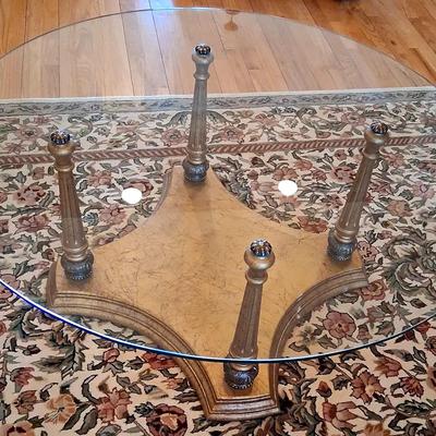 Round Glass Coffee Table with Gilt Wood Base – 40" Diameter