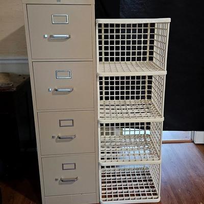 Hon 4-Drawer Metal File Cabinet with Plastic Cube Storage Shelf